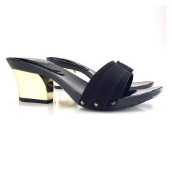 WOMAN BLACK CLOGS HEEL GOLD-K28201