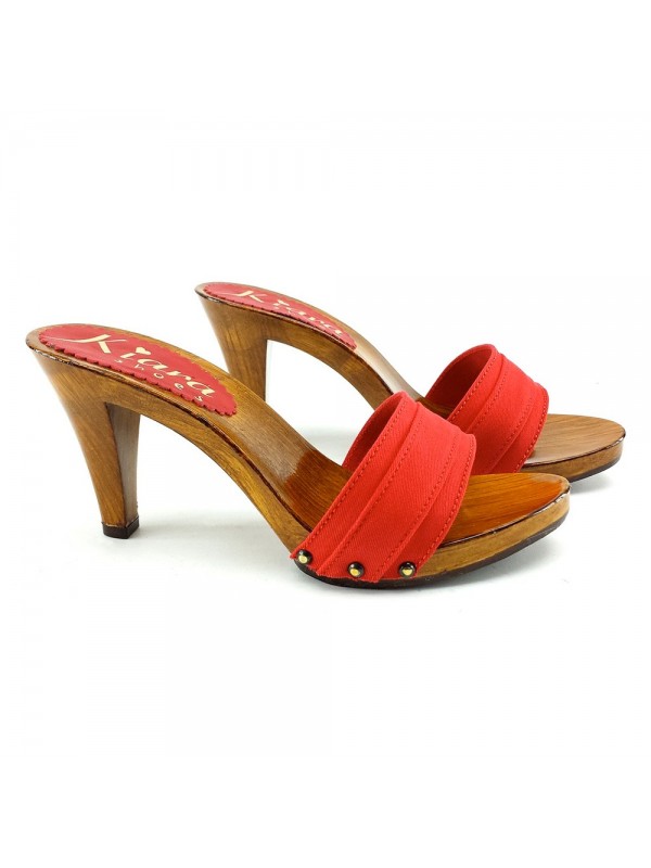 Kiara Shoes Clogs Fuchsia auf Leder verziert STIL ABSATZ 9 K6103 PIC FUX 