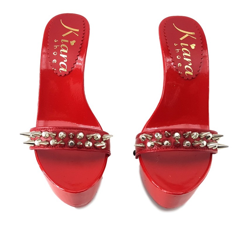 RED CLOG HEEL GOLD STUDS