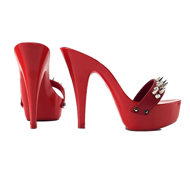 RED CLOG HEEL GOLD STUDS