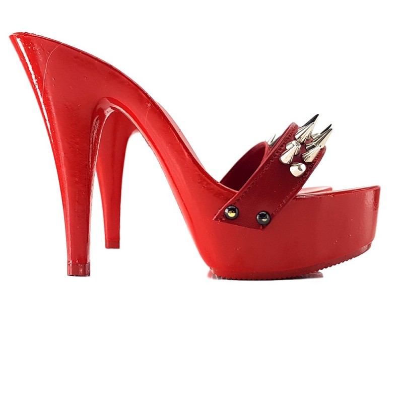 RED CLOG HEEL GOLD STUDS