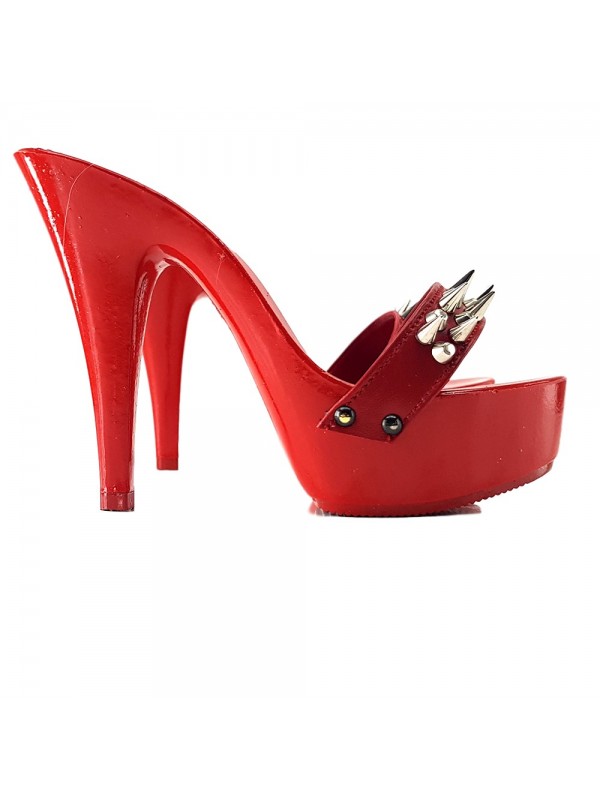RED CLOG HEEL GOLD STUDS