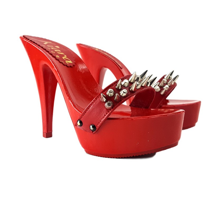 RED CLOG HEEL GOLD STUDS