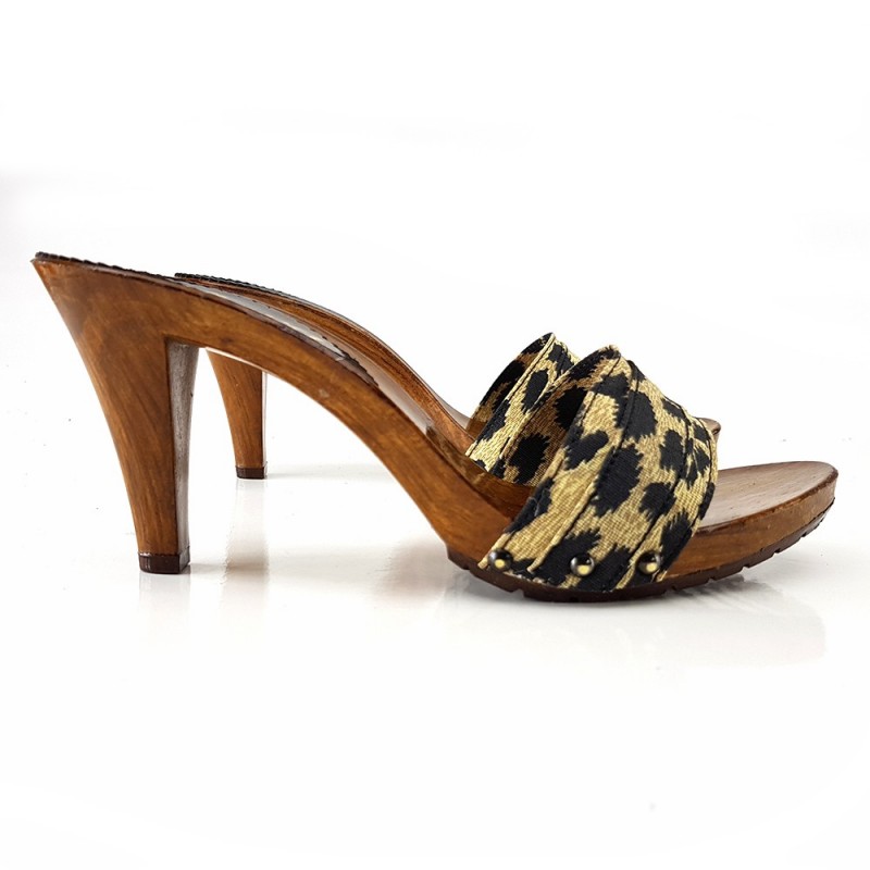 HOLZSCHUHE  LEOPARD 9 CM