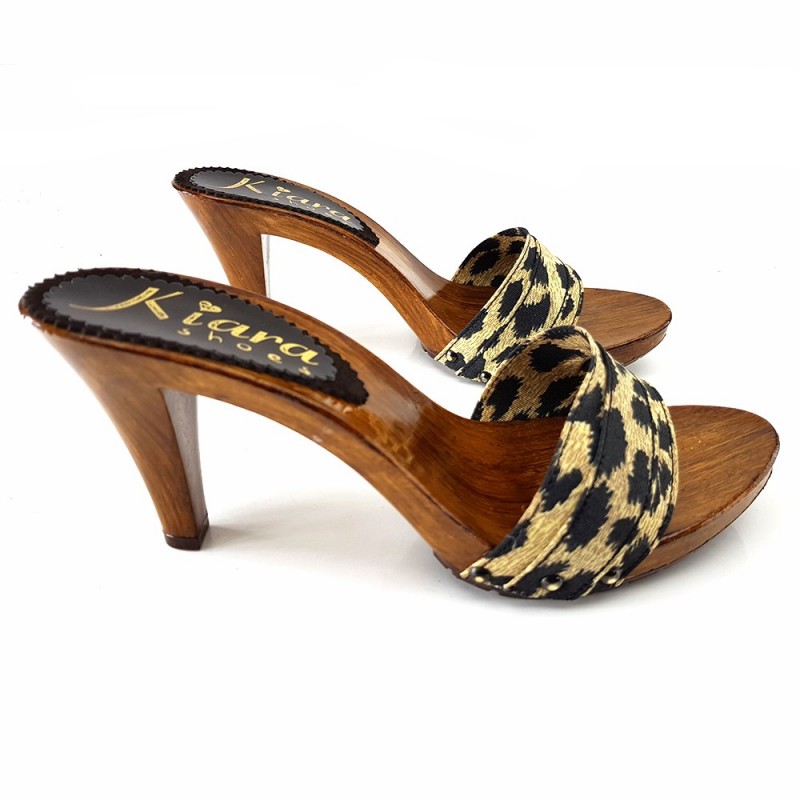 HOLZSCHUHE  LEOPARD 9 CM