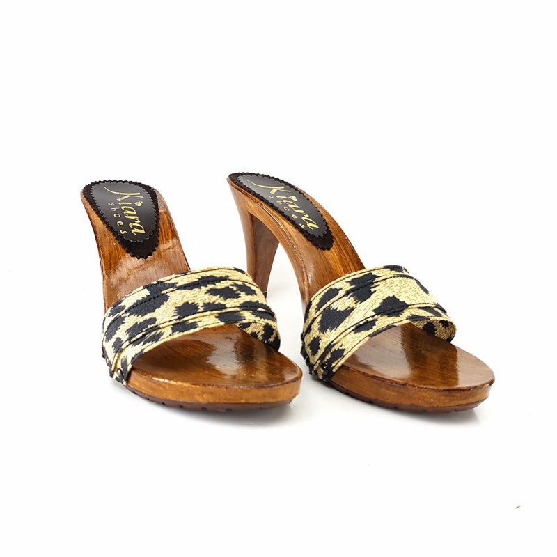 HOLZSCHUHE  LEOPARD 9 CM