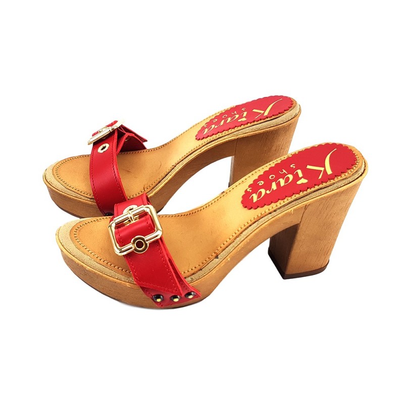 Women's Comfort RED clogs- natural leather