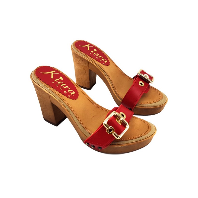 Women's Comfort RED clogs- natural leather