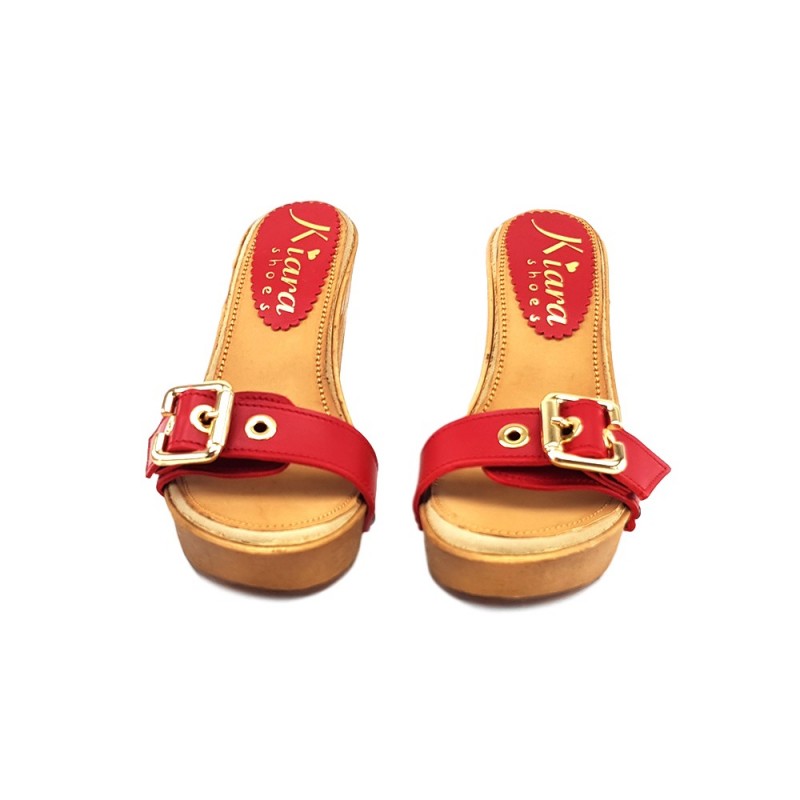 Women's Comfort RED clogs- natural leather