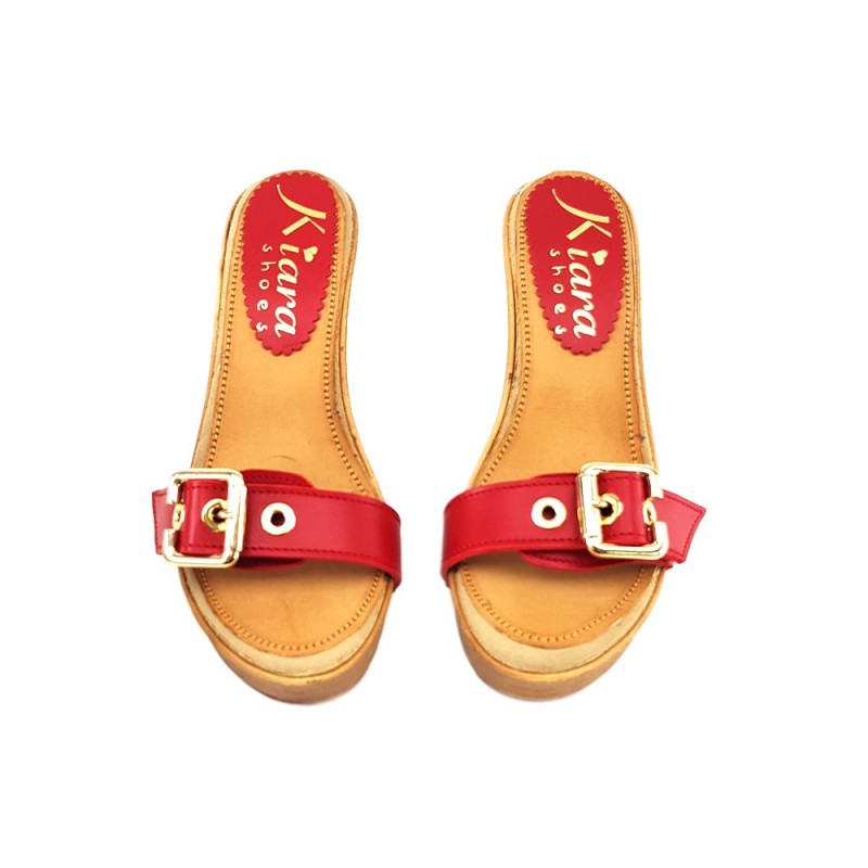 Women's Comfort RED clogs- natural leather