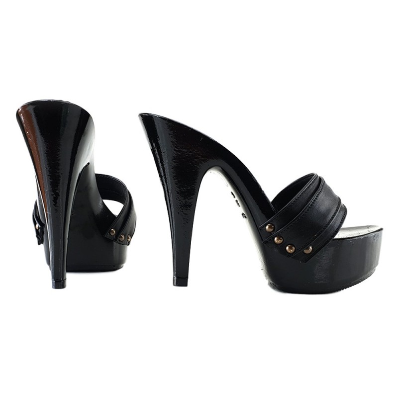 ZUECO DE TACON CUERO NEGRO