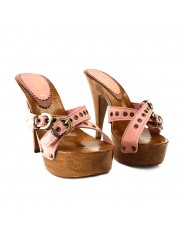 LEATHER PINK HIGH HEEL STILETTO CLOGS