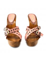 LEATHER PINK HIGH HEEL STILETTO CLOGS