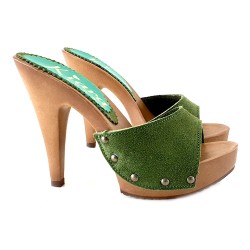 HOLZSCHUHE MIT ROTEM  VELOURSLEDER