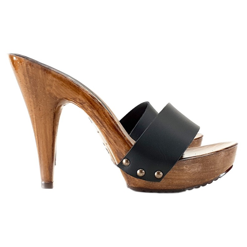 SABOT NOIR EN CUIR TALON 11 SABOT NOIR EN CUIR TALON 11