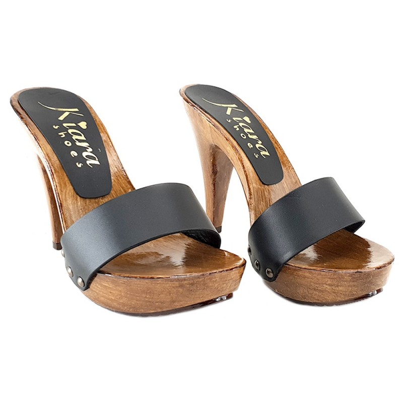 SABOT NOIR EN CUIR TALON 11 SABOT NOIR EN CUIR TALON 11