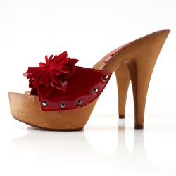 CLOGS FLOWER RED LEATHER