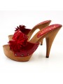 CLOGS FLOWER RED LEATHER CLOGS FLOWER RED LEATHER