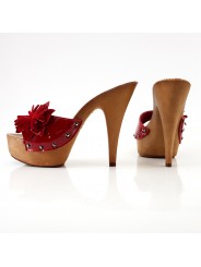 Zueco de Cuero y Flor Royo