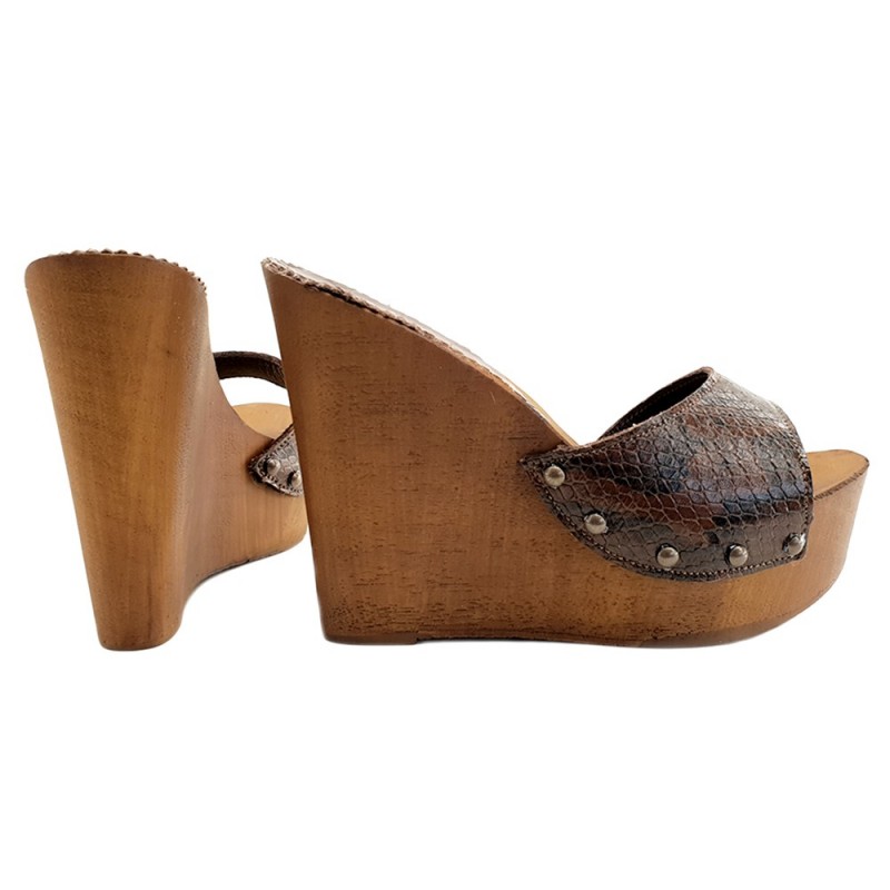 WEDGE CLOGS IN PYTHON LEATHER