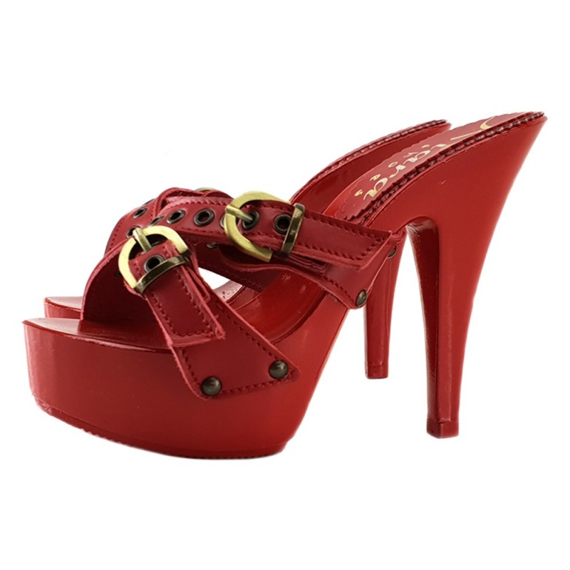 ZOCCOLI ROSSI IN CUOIO TACCO 13 CM