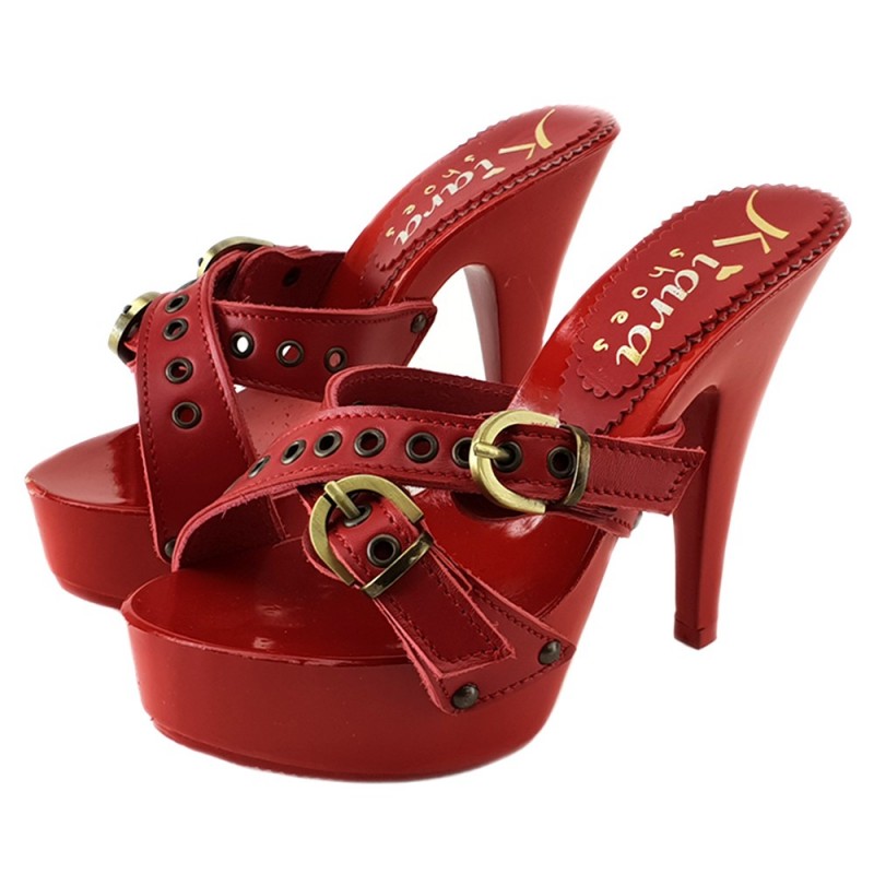 ZOCCOLI ROSSI IN CUOIO TACCO 13 CM