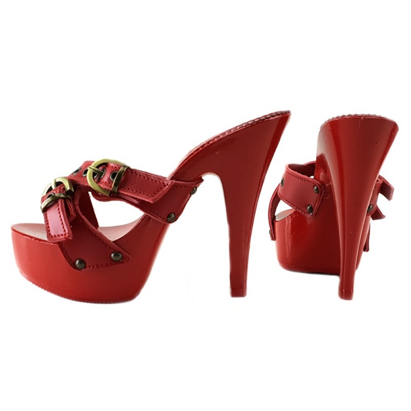 ZOCCOLI ROSSI IN CUOIO TACCO 13 CM