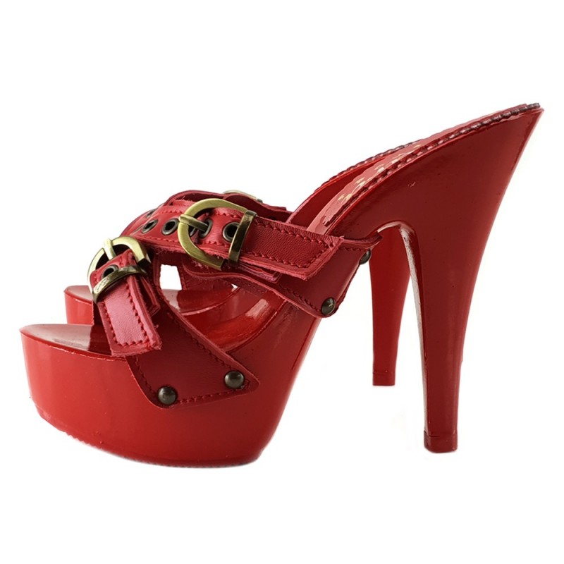 ZOCCOLI ROSSI IN CUOIO TACCO 13 CM