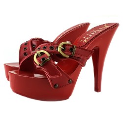 ROTE HOLZSCHUHE AUS LEDER