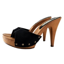 HOLZSCHUHE AUS SCHWARZEM VELOURSLEDER