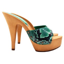 GREEN PYTHON LEATHER CLOGS