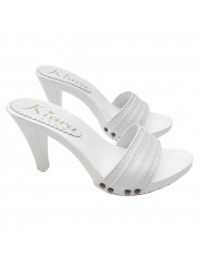 SABOTS AVEC BANDE EN CUIR BLANC