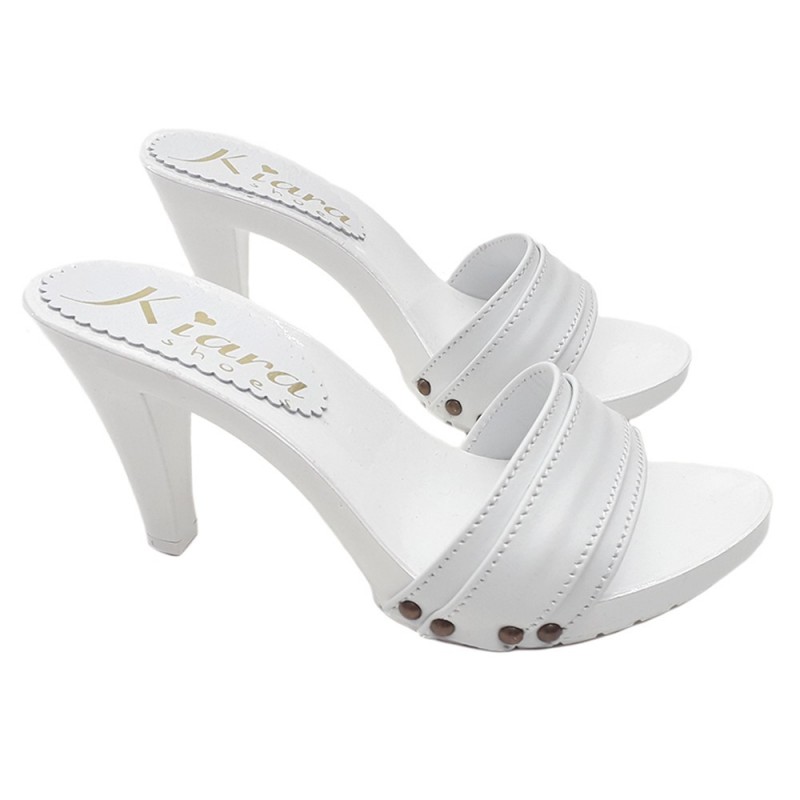 SABOTS AVEC BANDE EN CUIR BLANC