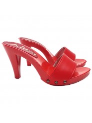 TOTAL RED LEATHER HEEL CLOGS