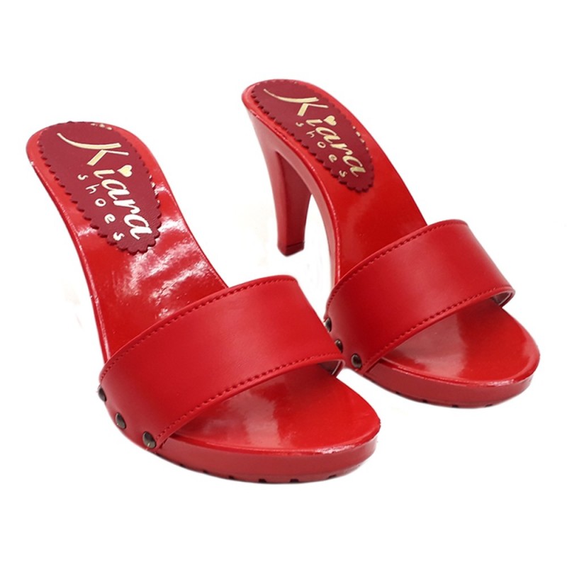 TOTAL RED LEATHER HEEL CLOGS