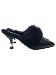 BLACK MULES WITH FUR