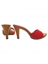 RED COLOURED HEEL CLOGS IN SUEDE