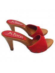 RED COLOURED HEEL CLOGS IN SUEDE