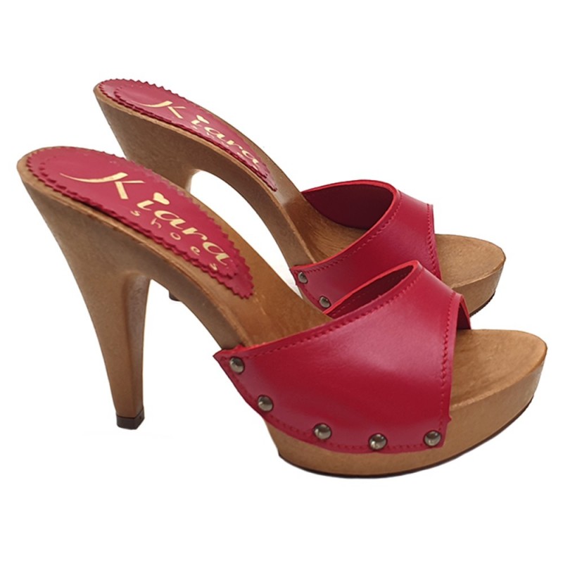 ZUECOS DE CUIR ROJO CON TALÓN 11 ZUECOS DE CUIR ROJO CON TALÓN 11