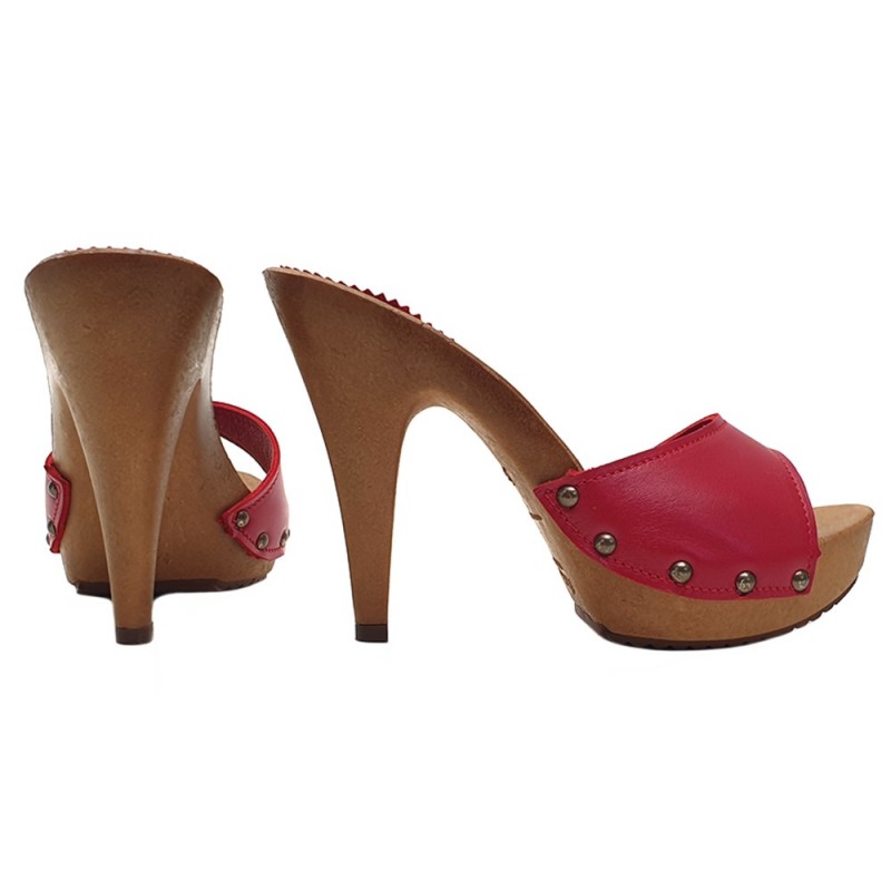 ZUECOS DE CUIR ROJO CON TALÓN 11 ZUECOS DE CUIR ROJO CON TALÓN 11