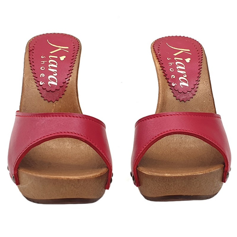 RED LEATHER CLOGS WITH HEEL 11