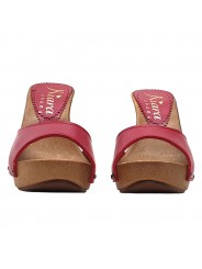 RED LEATHER CLOGS WITH HEEL 11