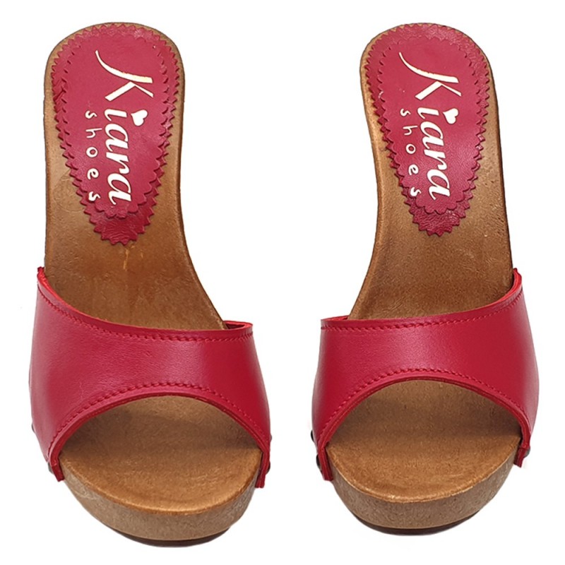 ZUECOS DE CUIR ROJO CON TALÓN 11 ZUECOS DE CUIR ROJO CON TALÓN 11