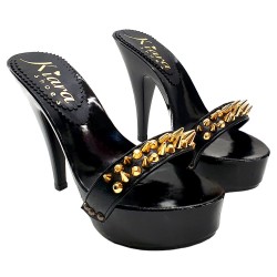 BLACK CLOG HEEL GOLD STUDS