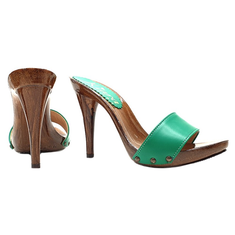 GREEN LEATHER CLOGS