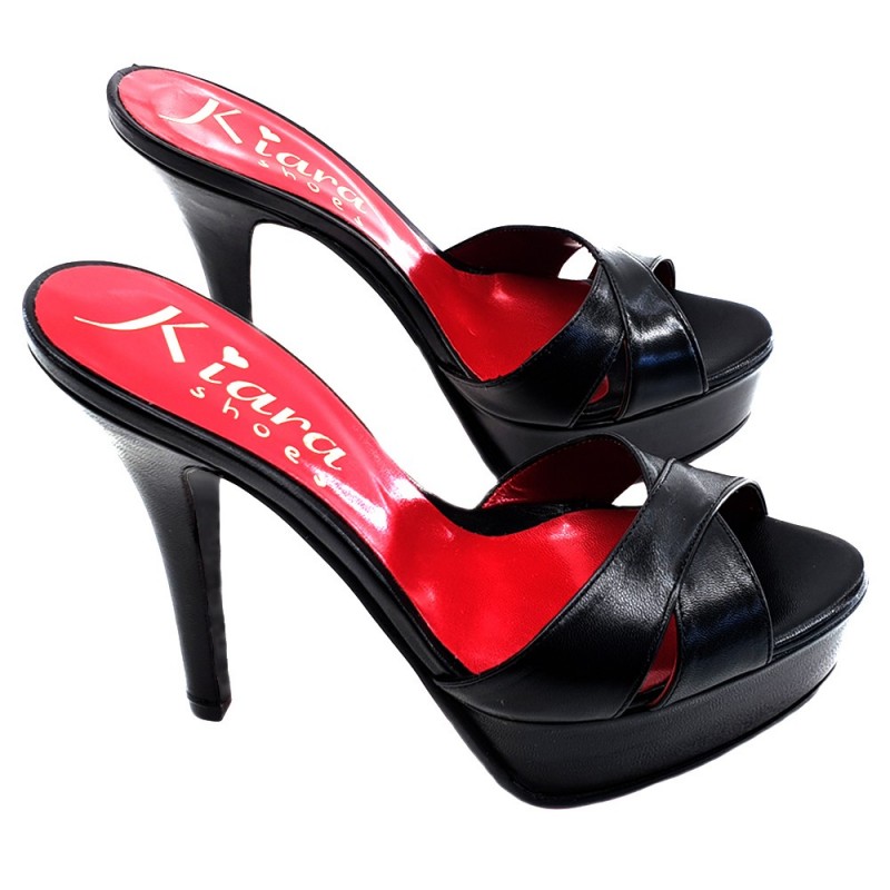 BLACK LEATHER SANDALS WITH RED SOLE