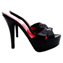 BLACK LEATHER SANDALS WITH RED SOLE