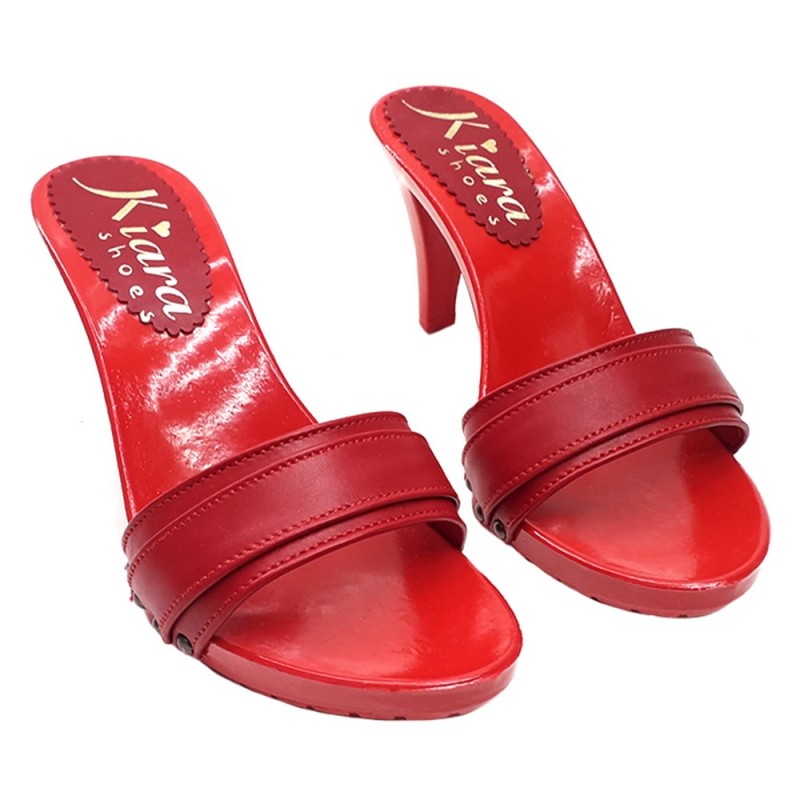 TOTAL RED LEATHER HEEL CLOGS 9