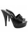 WOMEN'S BLACK LEATHER HEEL CLOG