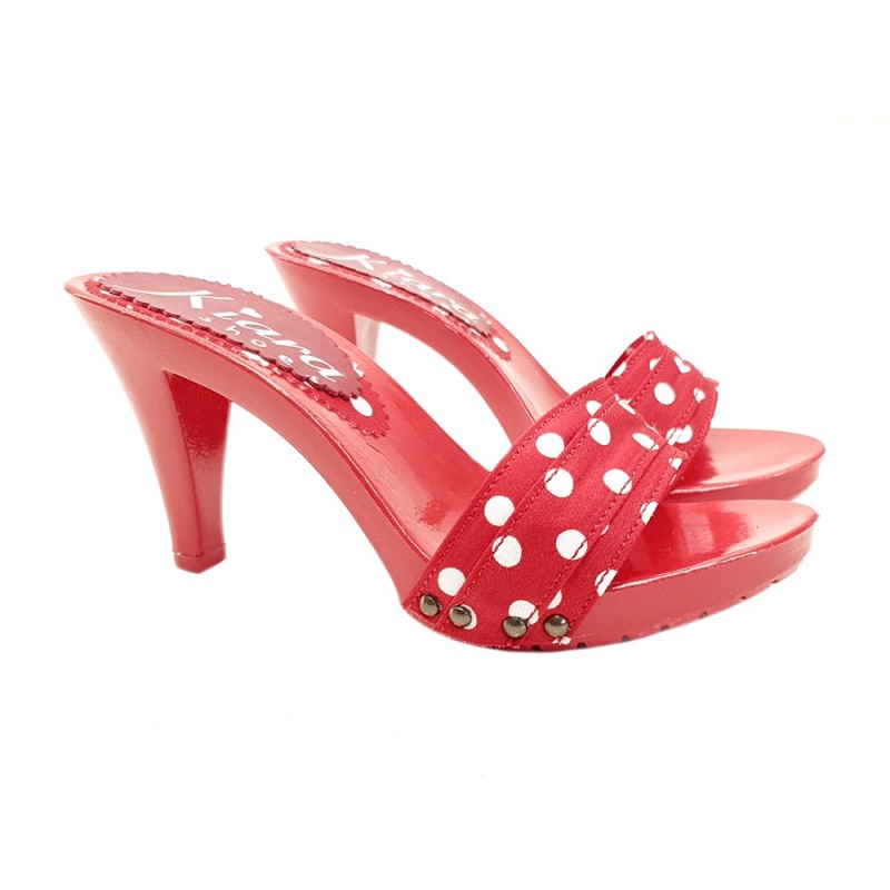 RED POLKA DOT CLOGS HEEL 9